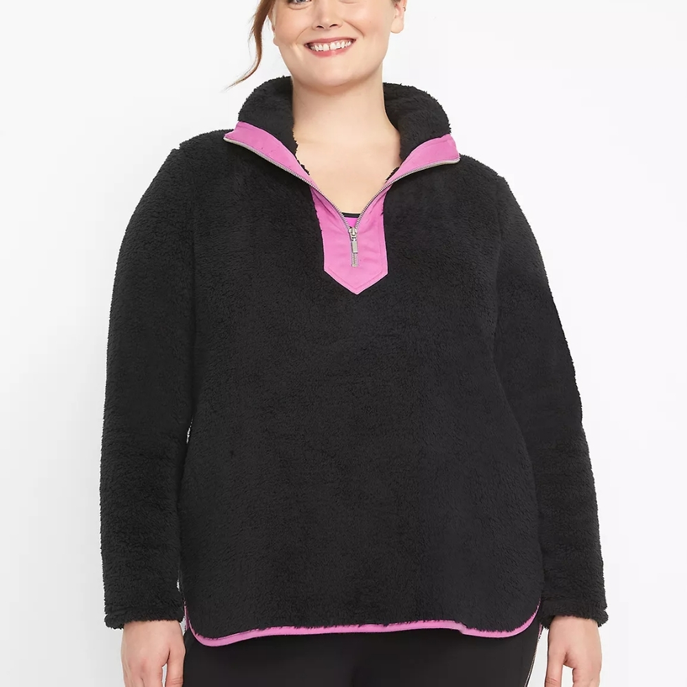Lane Bryant Livi active sherpa half zip pullover sweatshirt black pink 22/24 New